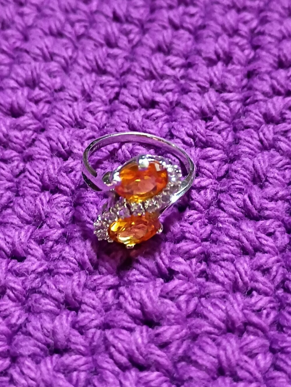 🍊 Fire & Ice: 10K White Gold Twin Orange Citrine/Topaz Ring Size 6.5